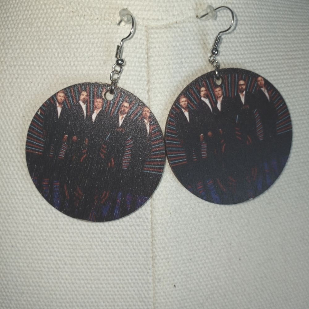 Custom made Backstreet Boys Vegas Circle wood shape drop dangle earrings